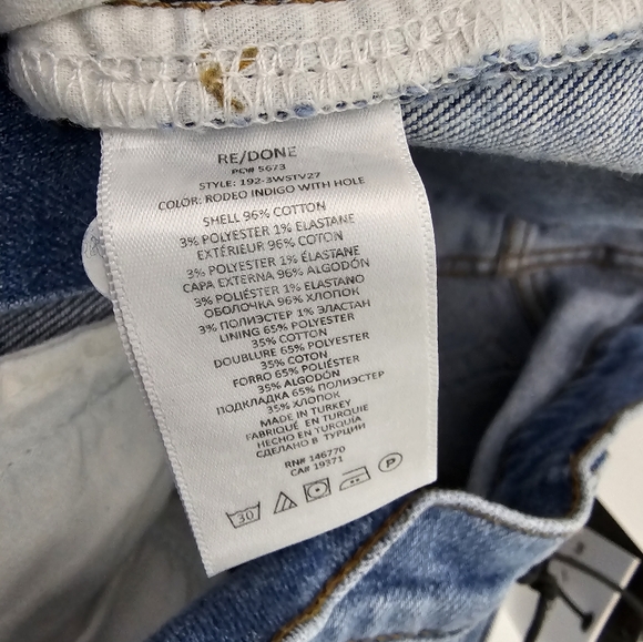 Redone 70s Stove Pipe High Rise Rodeo Indigo With Hole New With Tags Size 29 - Picture 6 of 6